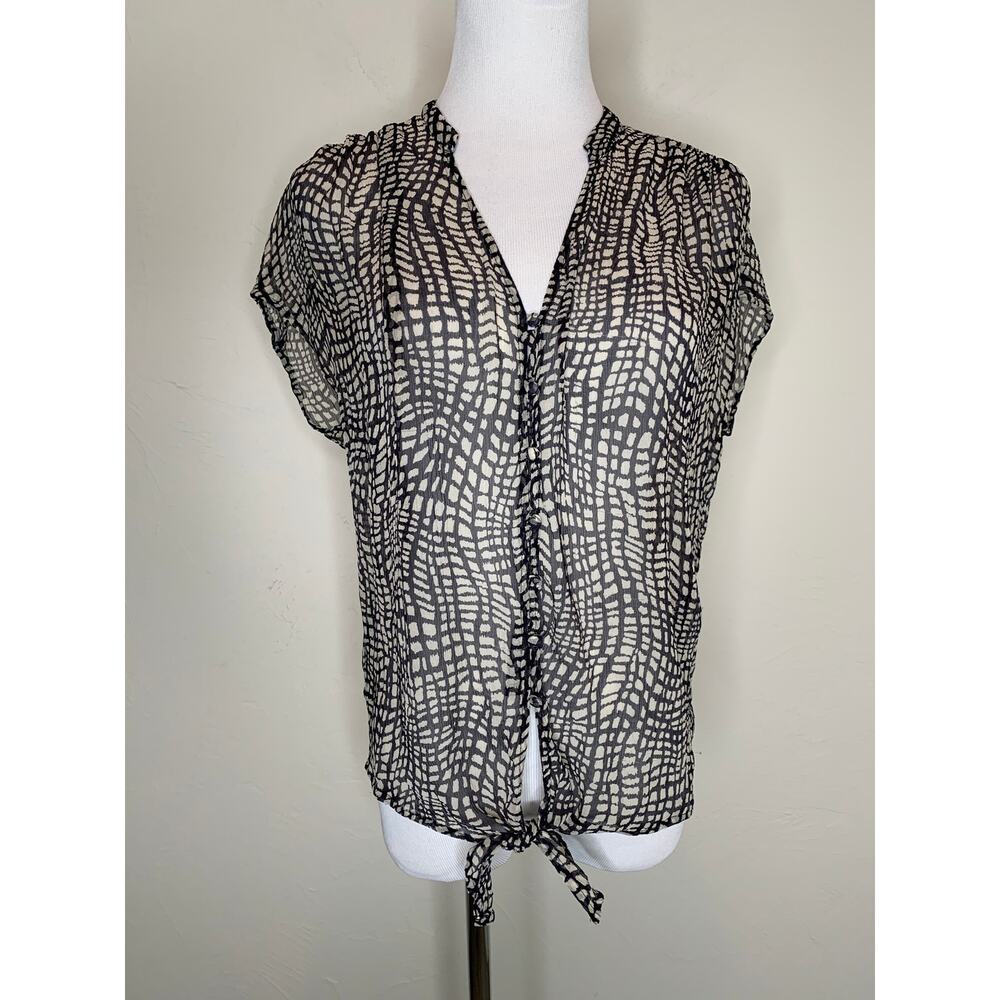 Joie Silk Sheer Blouse Black Tan Snake Print Sz XS